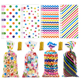50шт. наборы opp-конфетных мешочков, пакеты для печенья, прямоугольник с рисунком в горошек/звезду/полоску/волну