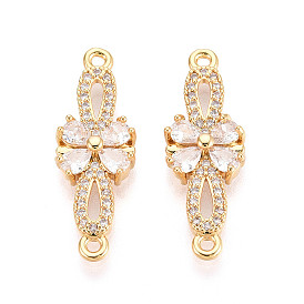 Латунные подвески-звенья/соединители с прозрачными кубическими циркониями, бантом, без никеля 