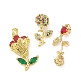 Micro latón allanan colgantes cúbicos del zirconia, encantos de la flor, real 18 k chapado en oro