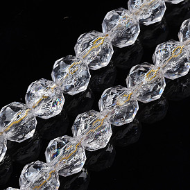 Transparent Crackle Glass Beads Strands, Faceted, Rondelle