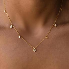 304 Halsketten mit geometrischem, tropfenförmigem Anhänger aus Edelstahl mit klarem Zirkonia-Pavé für Damen