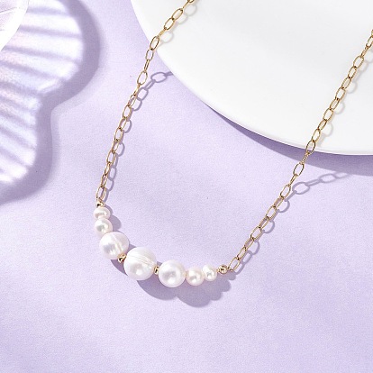 Ожерелья из натурального жемчуга в форме картофеля, градуированные по размеру., с 304 цепями со скрепками из нержавеющей стали, цветочный белый