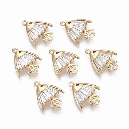 Brass Micro Pave Cubic Zirconia Links, Nickel Free, Fish