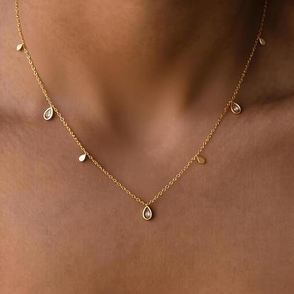 304 Halsketten mit geometrischem, tropfenförmigem Anhänger aus Edelstahl mit klarem Zirkonia-Pavé für Damen