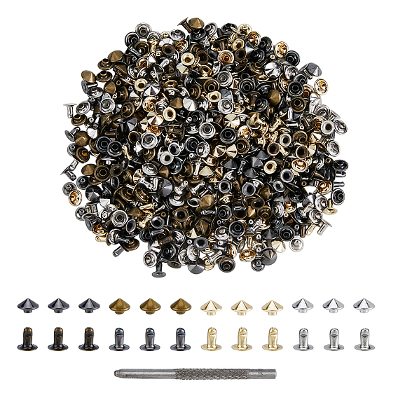 Латунные заклепки для одежды, заклепка с конусом, с дыроколом для кожи