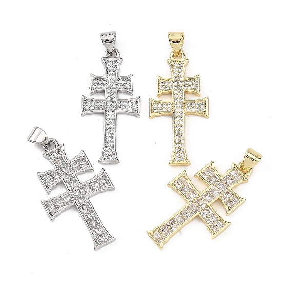 Религиозные латунные подвески с микропаве из прозрачного кубического циркония, двойной крест прелести