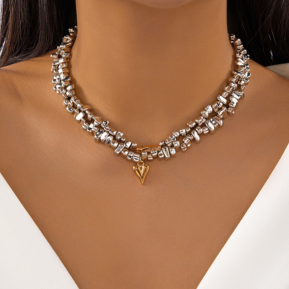 Кулон в форме сердца из сплава неправильной формы, пластиковые бусы CCB, цепочка из 2 нитей для женщин