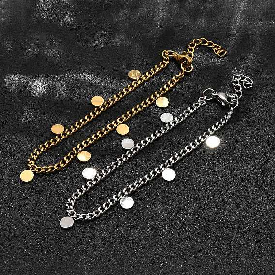 304 из нержавеющей стали плоские круглые шарм браслеты, браслеты с цепочками для женщин