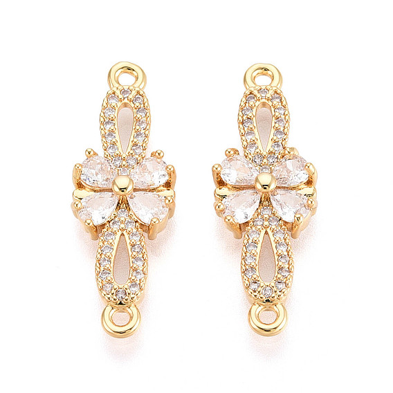 Латунные подвески-звенья/соединители с прозрачными кубическими циркониями, бантом, без никеля 