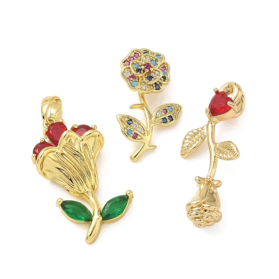 Micro cuivres ouvrent pendentifs zircone cubique, charmes de fleurs, réel 18 k plaqué or