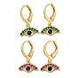 Golden Brass Dangle Leverback Earrings, with Glass, Evil Eye