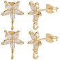 5 Pairs Brass Micro Pave Cubic Zirconia Studs Earring Findings, Long-Lasting Plated, Lead Free & Cadmium Free, Flower