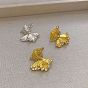 Brass Micro Pave Cubic Zirconia Stud Earrings, Leaf