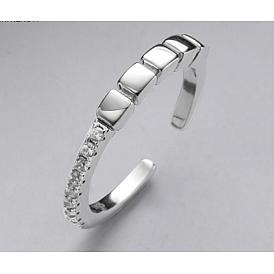 Прямоугольное открытое кольцо-манжета с родиевым покрытием 925 из стерлингового серебра с хрустальными стразами