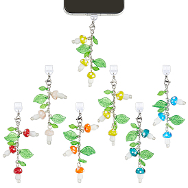 16шт 8 стиль пластиковые мобильные пылезащитные заглушки, с подвесками ручной работы из лэмпворка и акрила, гриб, платина