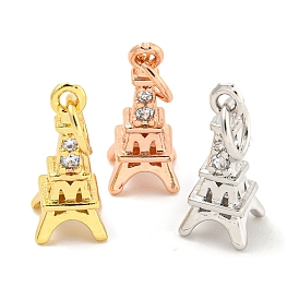 Rack Plating Brass Micro Pave Clear Cubic Zirconia Pendants, Long-Lasting Plated, with Jump Rings, Lead Free & Cadmium Free, Tower