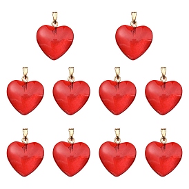 Transparent Spray Painted Glass Pendants, with Golden Plated Iron Findings, Heart Charms
