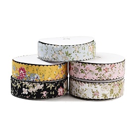 20 Yards Flower Printed Polyester Ribbon, Double Wavy Edged Ribbon for Gift Wrapping