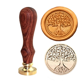 Wood Handle & Brass Head, for Wax Seal Stamp, Wedding Invitations Making, Tree of Life Pattern