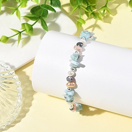 Natural Larimar Chip Beads & Cultured Freshwater Pearl Beaded Bracelets for Women