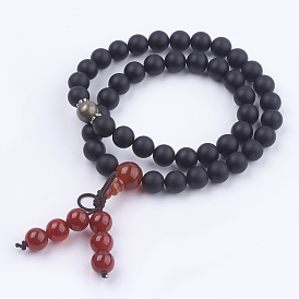 Biens à double usage, wrap style gourou bouddhiste bijoux, envelopper des bracelets ou des colliers, agate naturelle, pierres fines, pyrite, Perles en alliage, sac de jute
