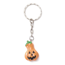 304 Stainless Steel with Resin Keychain, Pumpkin with Evil Face