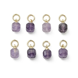 Подвески из натурального аметиста , Граненые кубические подвески с латунными петлями.