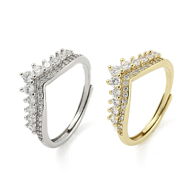 Brass Micro Pave Cubic Zirconia Adjustable Rings, Crown