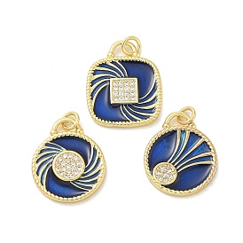 Brass Micro Pave Cubic Zirconia Pendants, with Enamel and Jump Rings, Oblate/Square Series Charms