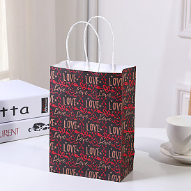 Valentine's Day Kraft Paper Bags, with Handle, Gift Bags, Shopping Bags, Rectangle with Word Love & Heart Pattern
