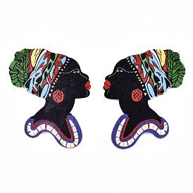 Left and Right Printed Wooden Big Pendants, Dyed, Girl