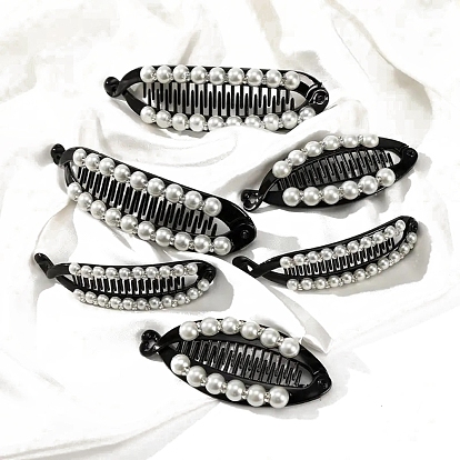 Пластиковые заколки для волос бананы с имитацией жемчуга, аксессуары для волос для женщин и девочек, со стразами