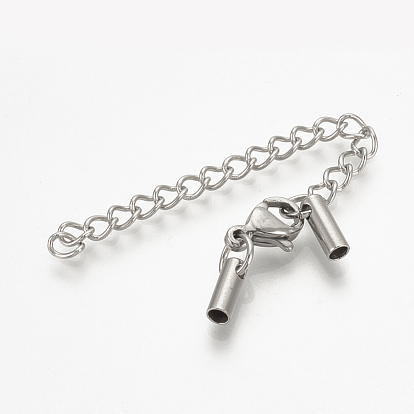 201 Stainless Steel Chain Extender, with Tube Cord Ends and Lobster Claw Claspss