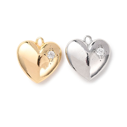 Латунные микропаве прозрачные подвески с фианитом, сердце прелести