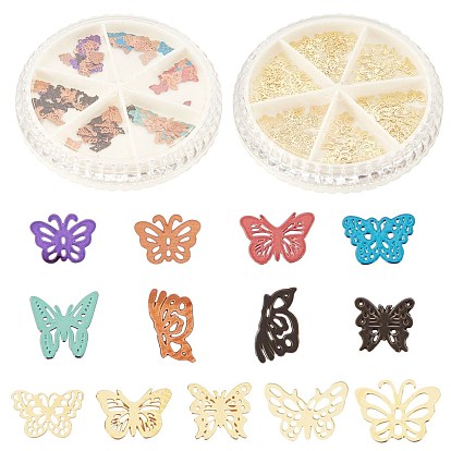 2 Boxes Brass Cabochons, Nail Art Decoration Accessories, DIY Crystal Epoxy Resin Material Filling, Hollow Butterfly