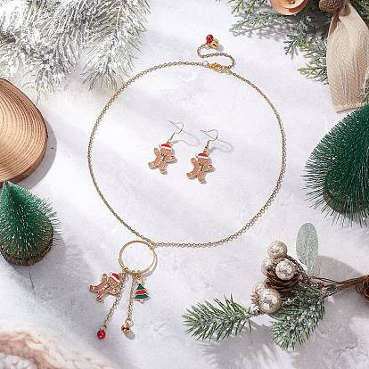 Рождественский сплав эмалированный пряничный человечек кулон ожерелье и серьги-подвески комплект, ювелирные изделия нержавеющей стали устанавливает