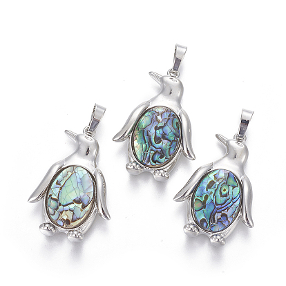 Подвески из раковины, с латунной фурнитурой , пингвин, платина