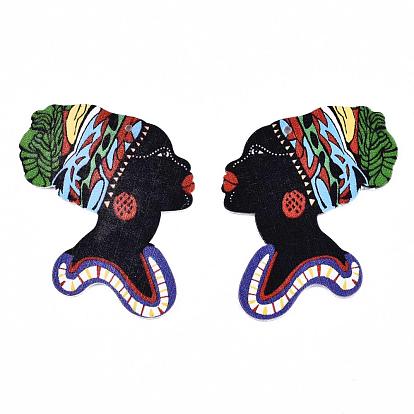 Left and Right Printed Wooden Big Pendants, Dyed, Girl
