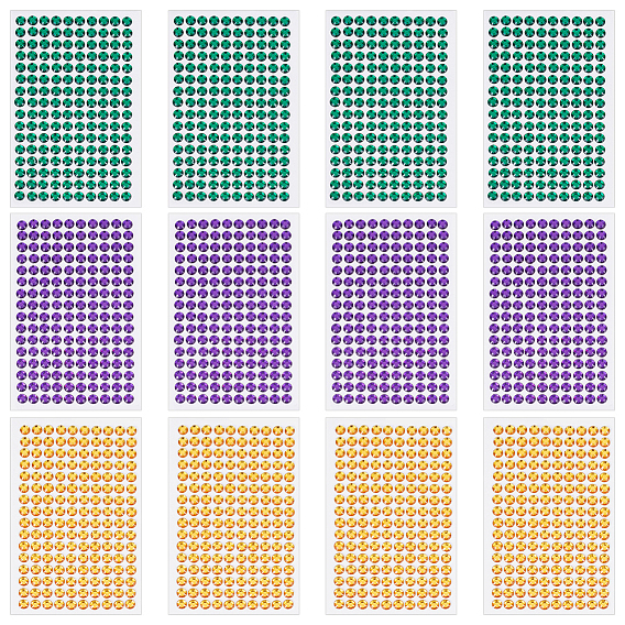 12 листы 3 цвета акриловые стразы наклейки, плоско-круглые