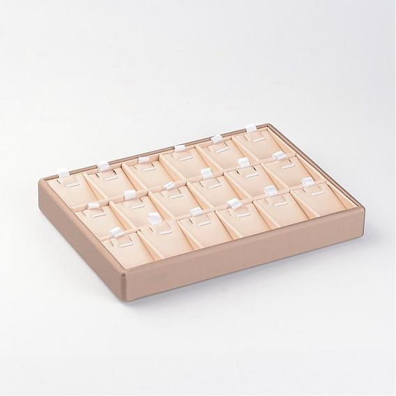 Wooden Necklace Presentation Boxes, Covered with PU Leather, 18 Grids Stackable Pendant Necklace Display Tray, Rectangle, 18x25x3.2cm