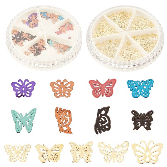 2 Boxes Brass Cabochons, Nail Art Decoration Accessories, DIY Crystal Epoxy Resin Material Filling, Hollow Butterfly