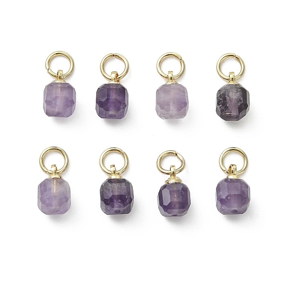 Подвески из натурального аметиста , Граненые кубические подвески с латунными петлями.