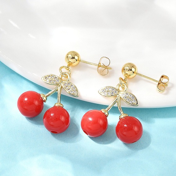 Серьги-гвоздики из вишневой латуни с кубическим цирконием, с эмалью