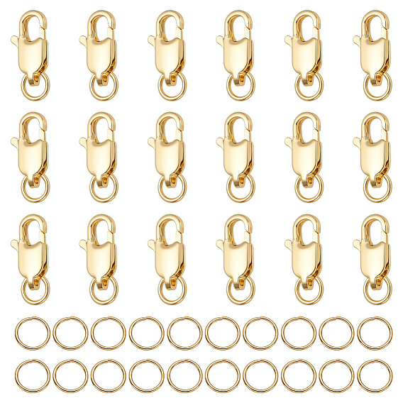 20шт латунные застежки-лобстеры, без кадмия, без никеля и без свинца, с латунными открытыми соединительными кольцами (шт.)