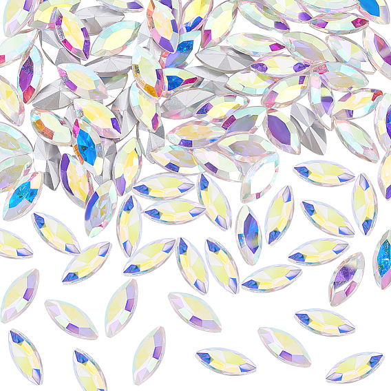 100стеклянные кабошоны со стразами заостренные сзади, граненые, лошадиный глаз 