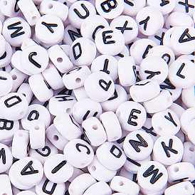 PandaHall Elite Letter A~Z Alphabet Acrylic Beads, Flat Round