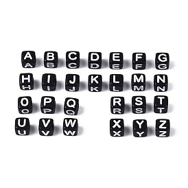 Cuentas de agujero horizontal de acrílico iniciales, cubo con la letra