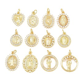 Pendentifs religieux en laiton sertis de micro-pavés de zircone cubique transparente, breloques plates rondes, ovales et en forme de cœur