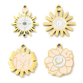 304 подвески из нержавеющей стали, с эмалью, золотые, очарование солнца/цветка