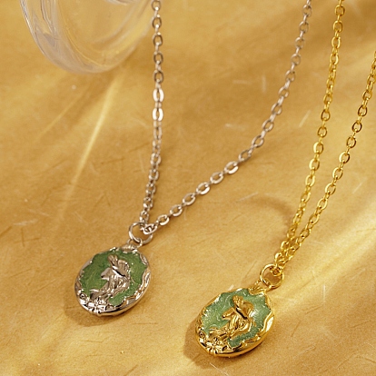 Ожерелья с подвеской в виде овальной русалки из нержавеющей стали с тиснением